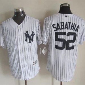Yankees #52 C.C. Sabathia White Strip New Cool Base Stitched Jersey