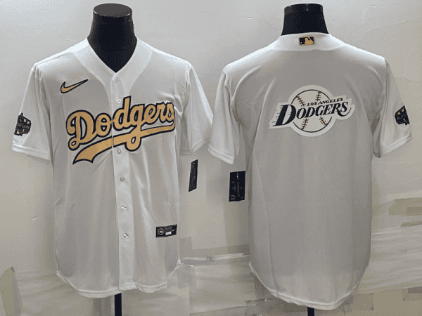 Los Angeles Dodgers White Team Big Logo Cool Base Stitched Jersey