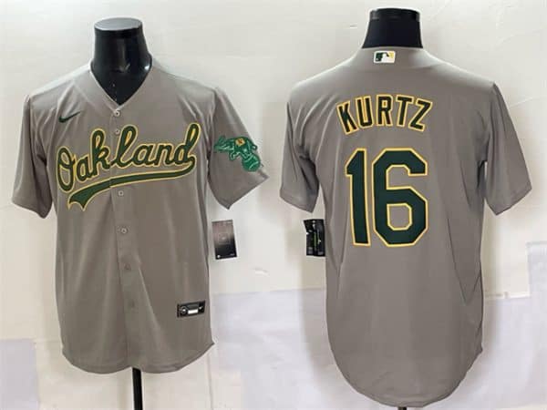 Oakland Athletics #16 Nick Kurtz Grey Cool Base Stitched Jersey
