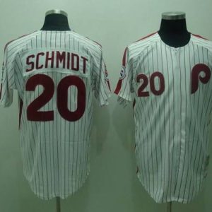 Mitchell And Ness Phillies #20 Mike Schmidt Stitched White Red Strip Throwback Jersey