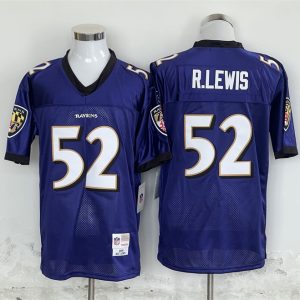 Baltimore Ravens #52 Ray Lewis Purple Throwback Stitched Jersey