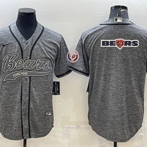 Chicago Bears Gray Team Big Logo With Patch Cool Base Stitched Baseball Jersey