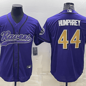 Baltimore Ravens #44 Marlon Humphrey Purple Gold With Patch Cool Base Stitched Baseball Jersey