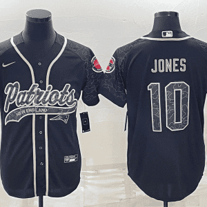 New England Patriots #10 Mac Jones Black Reflective With Patch Cool Base Stitched Baseball Jersey
