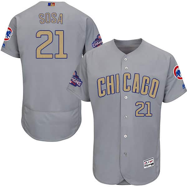 Chicago Cubs #21 Sammy Sosa World Series Champions Gold Program Flexbase Stitched Jersey