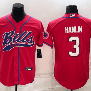 Buffalo Bills #3 Damar Hamlin Red With Patch Cool Base Stitched Baseball Jersey