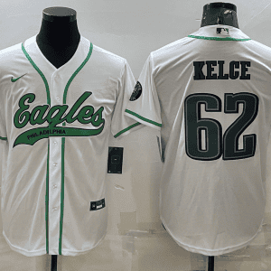 Philadelphia Eagles #62 Jason Kelce White With Patch Cool Base Stitched Baseball Jersey