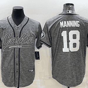 Indianapolis Colts #18 Peyton Manning Grey With Patch Cool Base Stitched Baseball Jersey