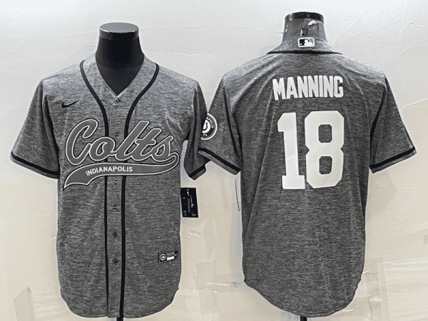 Indianapolis Colts #18 Peyton Manning Grey With Patch Cool Base Stitched Baseball Jersey