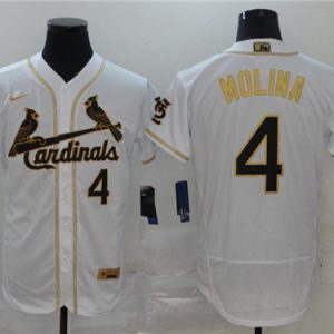 St. Louis Cardinals #4 Yadier Molina White Golden Flex Base Stitched Jersey