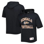 Cincinnati Bengals Black Mitchell Ness Washed Short Sleeve Pullover Hoodie