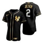 New York Yankees #2 Derek Jeter Black Gold Flex Base Stitched Baseball Jersey