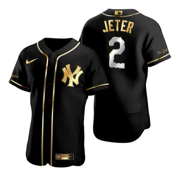 New York Yankees #2 Derek Jeter Black Gold Flex Base Stitched Baseball Jersey