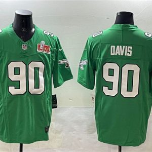 Philadelphia Eagles #90 Jordan Davis Green 2025 Super Bowl LIX Patch F.U.S.E. Throwback Vapor Untouchable Limited Stitched Jersey