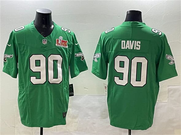 Philadelphia Eagles #90 Jordan Davis Green 2025 Super Bowl LIX Patch F.U.S.E. Throwback Vapor Untouchable Limited Stitched Jersey
