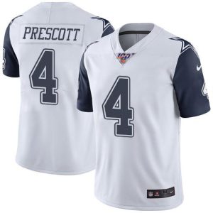 Cowboys 100th #4 Dak Prescott White Stitched Limited Rush Nike Jersey