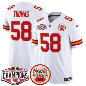 Kansas City Chiefs #58 Derrick Thomas White F.U.S.E. 2024 AFC West Division Champions Vapor Limited Stitched Jersey