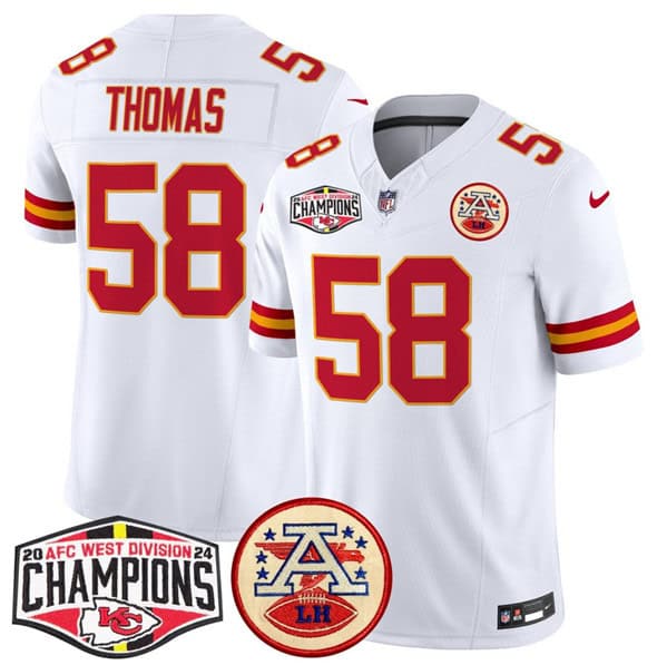 Kansas City Chiefs #58 Derrick Thomas White F.U.S.E. 2024 AFC West Division Champions Vapor Limited Stitched Jersey
