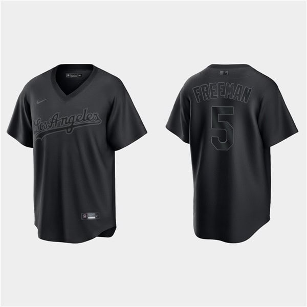 Los Angeles Dodgers #5 Freddie Freeman Black Pitch Black Fashion Replica Stitched Jersey
