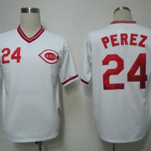 Mitchell And Ness Reds #24 Tony Perez White Throwback Stitched Jersey