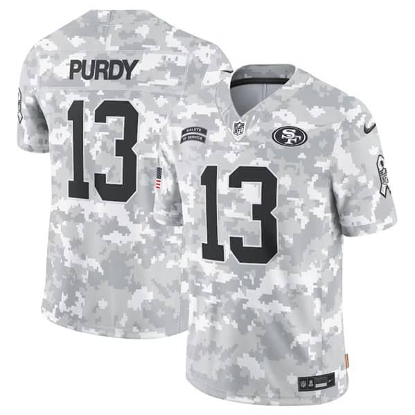 San Francisco 49ers #13 Brock Purdy Arctic Camo 2024 F.U.S.E. Salute To Service Limited Stitched Jersey