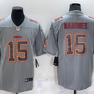 Kansas City Chiefs #15 Patrick Mahomes Gray With Patch Atmosphere Fashion Stitched Jersey