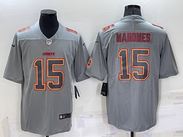 Kansas City Chiefs #15 Patrick Mahomes Gray With Patch Atmosphere Fashion Stitched Jersey