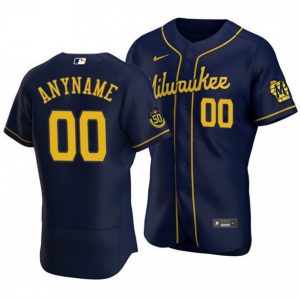 Milwaukee Brewers Customized Navy Flex Base Stitched Jersey