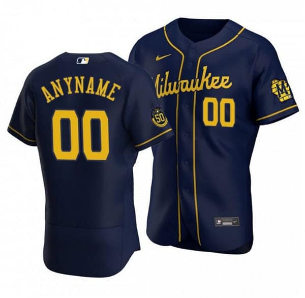 Milwaukee Brewers Customized Navy Flex Base Stitched Jersey