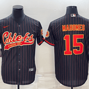 Kansas City Chiefs #15 Patrick Mahomes Black With Patch Cool Base Stitched Baseball Jersey