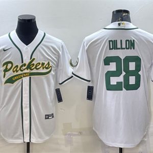 Green Bay Packers #28 A.J. Dillon White With Patch Cool Base Stitched Jersey