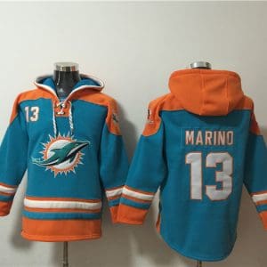 Miami Dolphins #13 Dan Marino Aqua Ageless Must-Have Lace-Up Pullover Hoodie