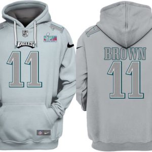 Philadelphia Eagles #11 A.J. Brown Grey Atmosphere Fashion Super Bowl LVII Patch Pullover Hoodie
