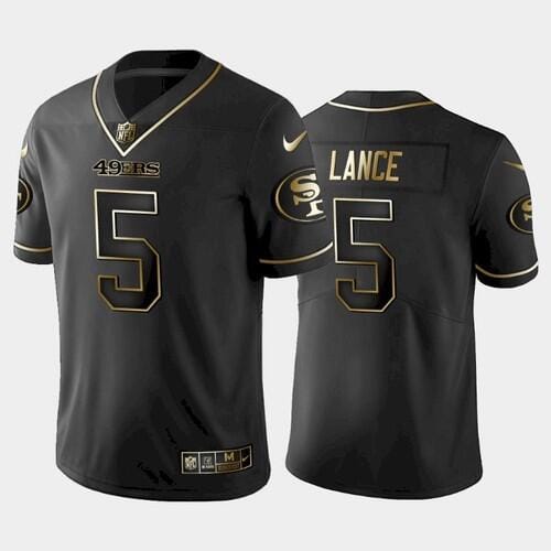San Francisco 49ers #5 Trey Lance Black Golden Edition Stitched Jersey