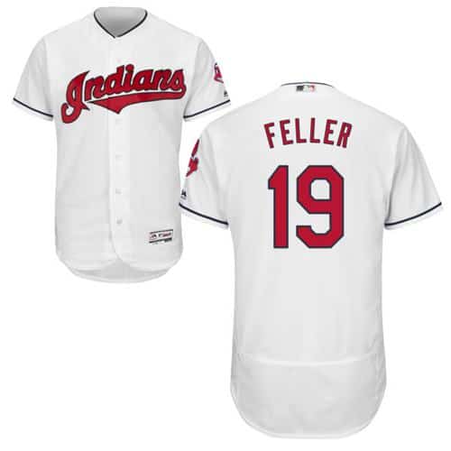 Indians #19 Bob Feller White Flexbase Authentic Collection Stitched Jersey