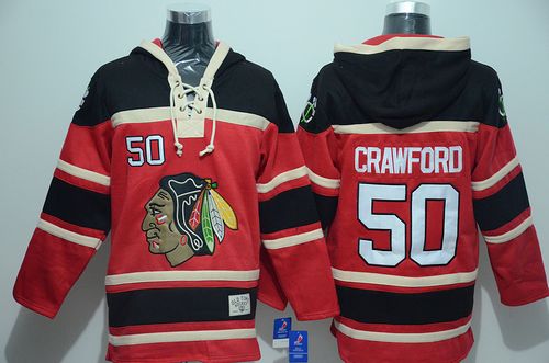 Blackhawks #50 Corey Crawford Red Sawyer Hooded Sweatshirt Stitched Jersey