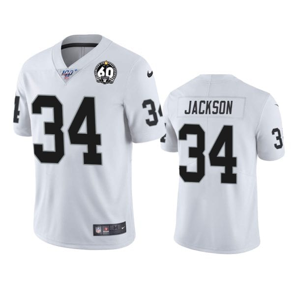 Raiders #34 Bo Jackson Black White 60th Anniversary Vapor Stitched 100th Season Jersey
