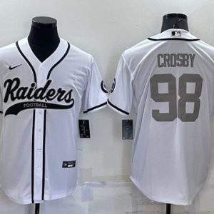 Las Vegas Raiders #98 Maxx Crosby White Gray Cool Base Stitched Baseball Jersey
