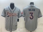 Denver Broncos #3 Russell Wilson Gray With Patch Cool Base Stitched Baseball Jersey