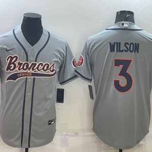 Denver Broncos #3 Russell Wilson Gray With Patch Cool Base Stitched Baseball Jersey