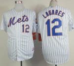 Mets #12 Juan Lagares White(Blue Strip) Home Cool Base Stitched Jersey