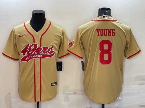 San Francisco 49ers #8 Steve Young Gold With Patch Cool Base Stitched Baseball Jersey
