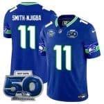 Seattle Seahawks #11 Jaxon Smith-Njigba Royal 2025 F.U.S.E 50th Season Patch Throwback Vapor Limited Football Stitched Jersey