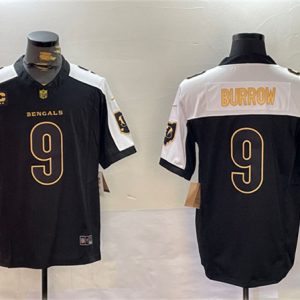 Cincinnati Bengals #9 Joe Burrow Black Gold 2024 F.U.S.E. With 4-Star C Patch Limited Stitched Jersey