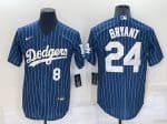 Los Angeles Dodgers Front #8 Back #24 Kobe Bryant Navy Cool Base Stitched Jersey