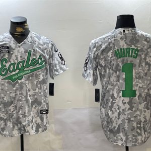 Philadelphia Eagles #1 Jalen Hurts 2024 Arctic Camo Salute To Service Stitched Jersey