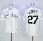 Rockies #27 Trevor Story White Strip New Cool Base Stitched Jersey