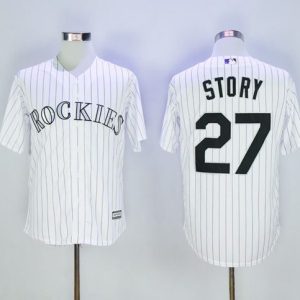 Rockies #27 Trevor Story White Strip New Cool Base Stitched Jersey