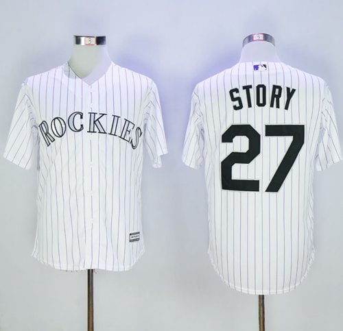 Rockies #27 Trevor Story White Strip New Cool Base Stitched Jersey