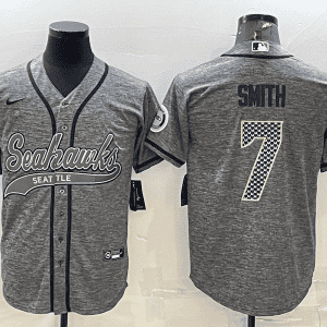 Seattle Seahawks #7 Geno Smith Grey With Patch Cool Base Stitched Baseball Jersey